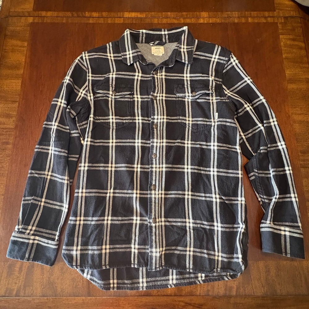Vans Plaid Flannel Button Up Shirt Black‎ White Skate Streetwear Size XL